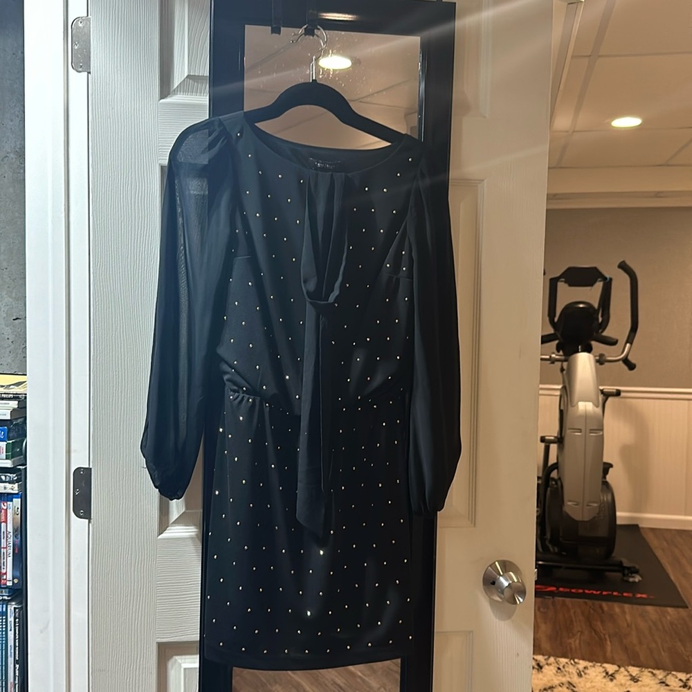 White House, Black market studded dress, which sheer sleeves